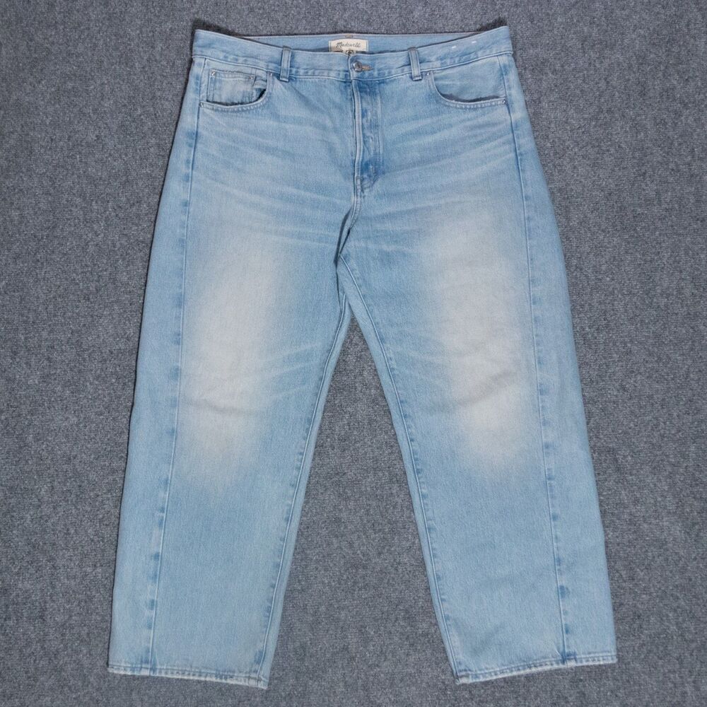 Madewell Pieced Barrel-Leg Jeans Foster Rigid Wash Blue Denim Women's 32 (38x27)